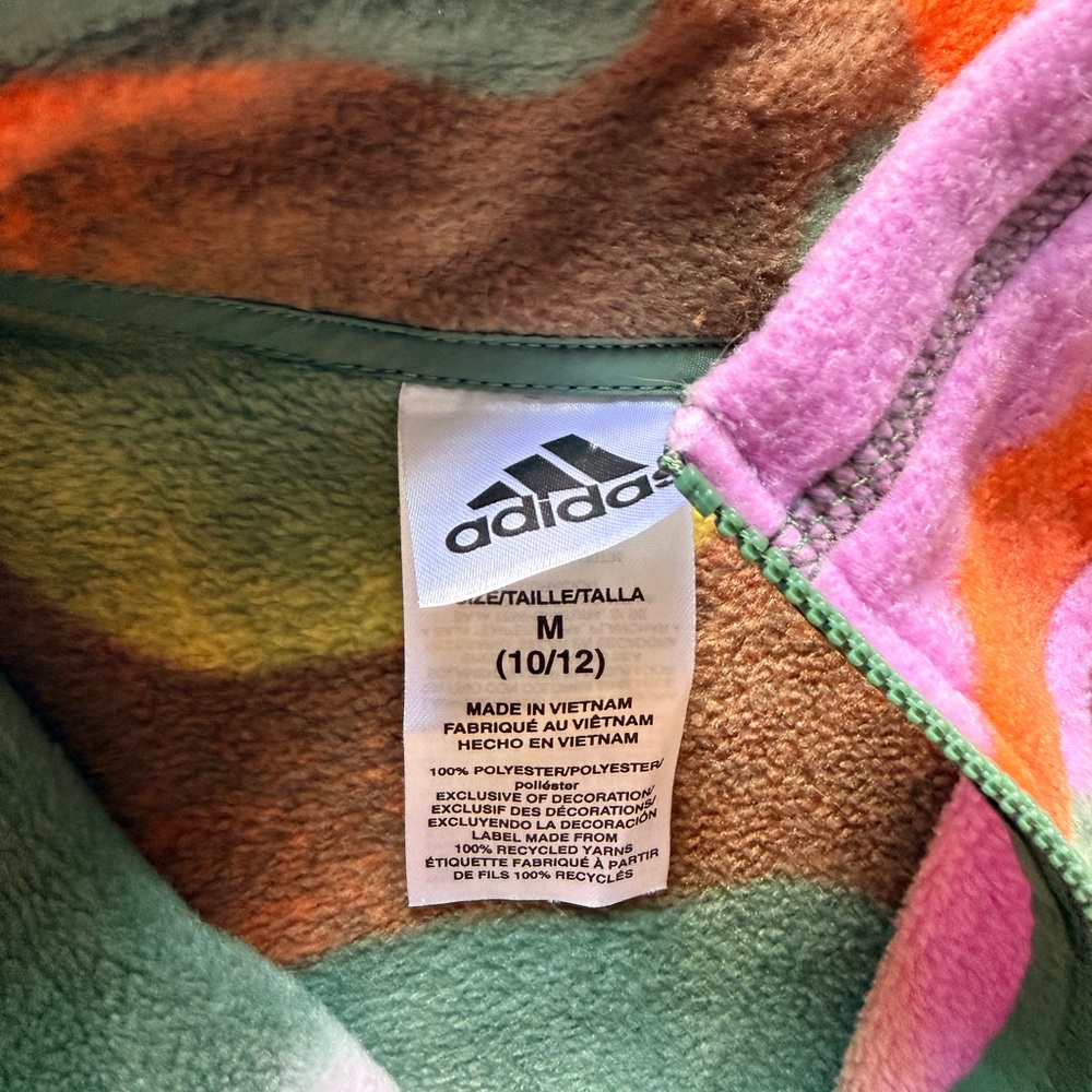 Kids Adidas Fleece Pullover Youth 1/4 Zip Pink Orange Yellow Camo Youth Medium - Picture 3 of 3